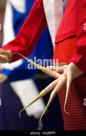 A dancer performs the Fawn Thai dance in Chiang Mai as part of the Miss Songkran beauty contest Stock Photo