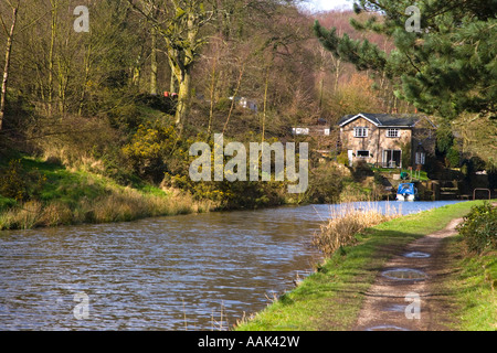 View along the Peak Forest Canal at Marple Ridge near Stockport in Cheshire Stock Photo