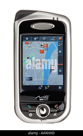 Mio technology mobile map navigation system and phone Digi Walker Satelitte navigation Stock Photo
