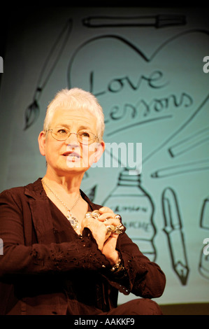 Children's author Jacqueline Wilson wearing her large silver rings pictured at The Guardian Hay Festival 2005 Hay on Wye Wales Stock Photo