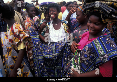 Roque Santeiro fair, open-air market, sale of colorful fabric, Luanda, Angola, Africa. Stock Photo