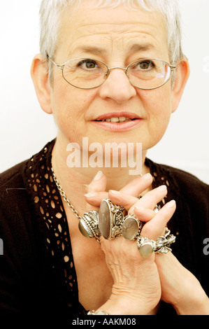 Children's author Jacqueline Wilson wearing her large silver rings pictured at The Guardian Hay Festival 2005 Hay on Wye Wales Stock Photo