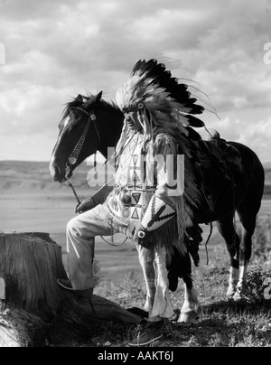 headdress feather horse sioux 1930s holding wearing portrait indian man reins alamy