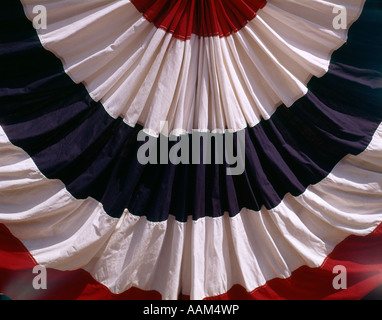 CLOSE-UP DETAIL OF DRAPED BUNTING RED WHITE BLUE DECORATION USA PATRIOTIC CONCENTRIC SEMICIRCLES Stock Photo