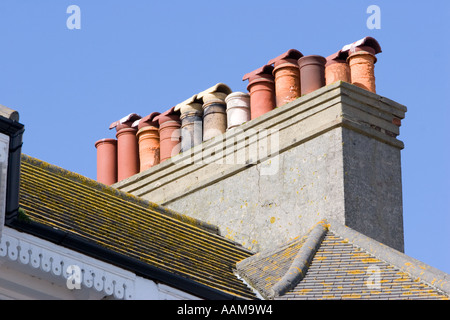 Chimney pots on top of hotel in Eastbourne Stock Photo