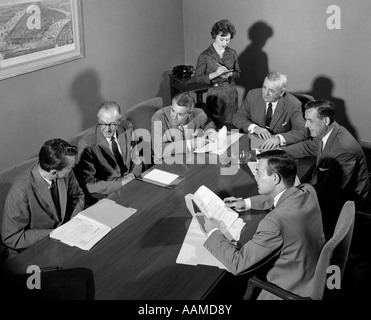 1950s 6 MEN AROUND OFFICE CONFERENCE TABLE HAVING SERIOUS BUSINESS ...