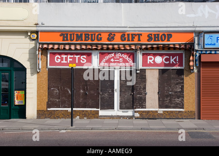 Shuttered gift and sweet shop in Hastings East Sussex Stock Photo
