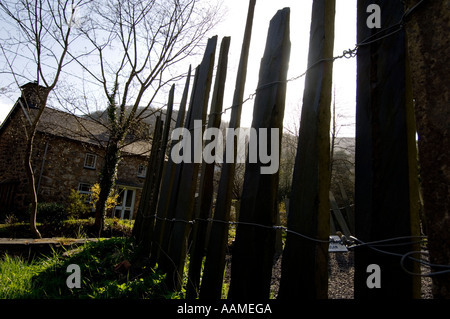 Slate houses  buildings and traditional slate fences in Corris, powys mid wales UK Stock Photo