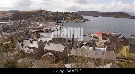 UK Scotland Argyll Oban city centre and harbour from McCaigs Tower panoramic Stock Photo