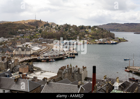 UK Scotland Argyll Oban city centre and harbour from McCaigs Tower Stock Photo