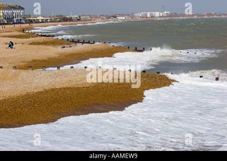 The beach at Eastbourne as seen from the pier Stock Photo