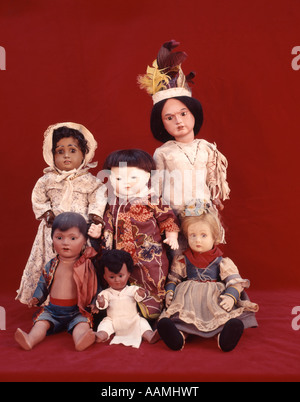 GROUP OF MULTI CULTURAL DOLLS FROM AROUND THE WORLD Stock Photo