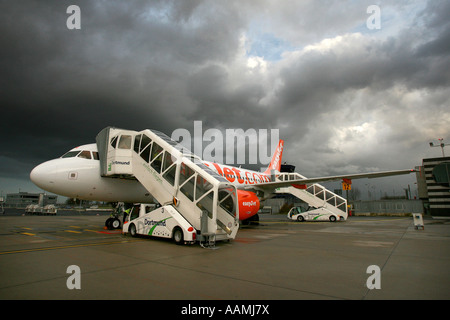 An easyJet aircraft on the stand at Dortmund Airport in Germany