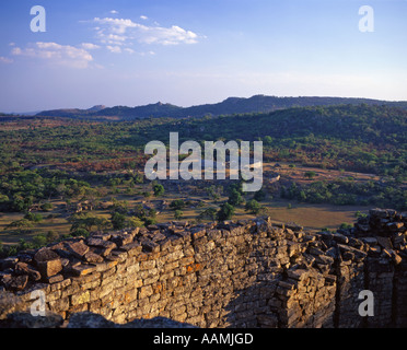 View of the Great Enclosure, from Hill Complex, Great Zimbabwe, Zimbabwe Stock Photo