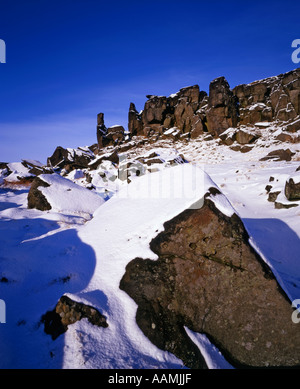 Wainstones in winter snow, North York Moors, North Yorkshire, England Stock Photo