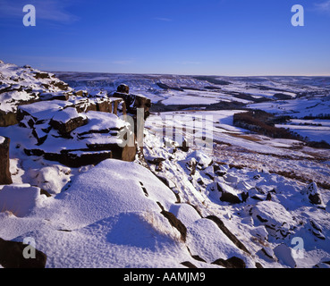 View of Bilsdale in winter snow from the Wainstones, North York Moors, North Yorkshire, England Stock Photo