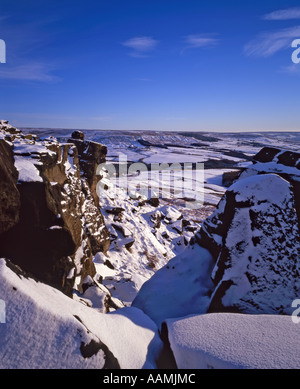 View of Bilsdale in winter snow from the Wainstones, North York Moors, North Yorkshire, England Stock Photo