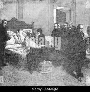 1880s 1881 PRESIDENT JAMES A GARFIELD ON HIS DEATHBED AFTER BEING SHOT BY ASSASSIN CHARLES GUITEAU Stock Photo