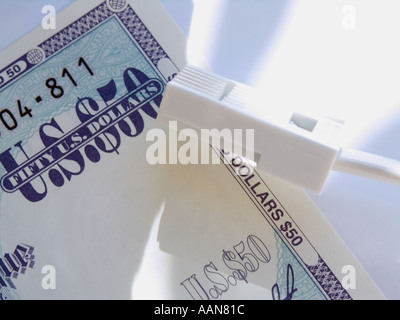 MODEM PHONE CABLE AND FIFTY DOLLAR TRAVELLERS Stock Photo