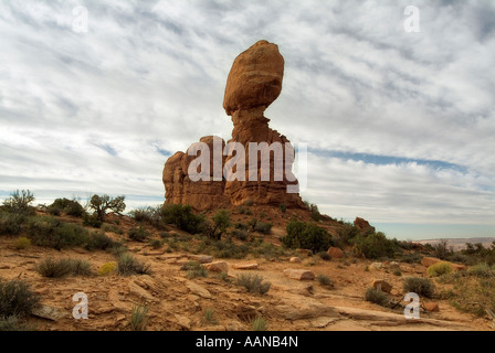 Balanced Rock (total height 128 feet - 39 meters). Arches National Park. Utah State. USA Stock Photo