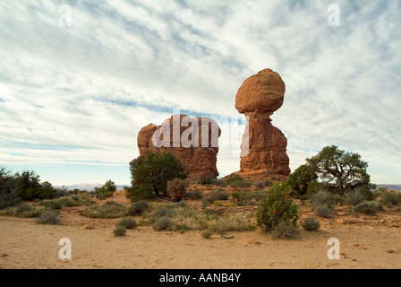 Balanced Rock (total height 128 feet - 39 meters). Arches National Park. Utah State. USA Stock Photo