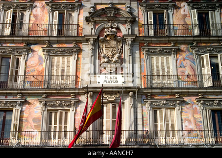 Casa de la Panaderia with its allegorical paintings at Plaza Mayor Madrid Spain Stock Photo