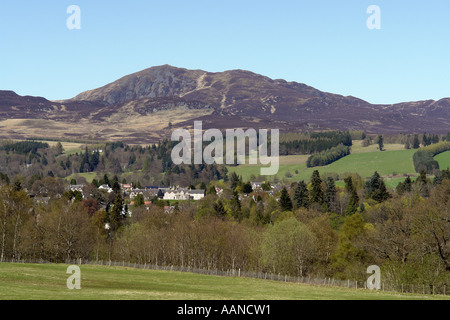 View over Pitlochry with Ben Vrackie in the background Stock Photo