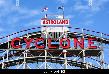 The world famous Cyclone roller coaster at Astroland Park in Coney Island New York was built in 1927 Stock Photo