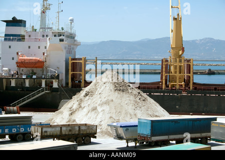 Shipment of salt at Cagliari Harbour, Sardinia, Stock Photo