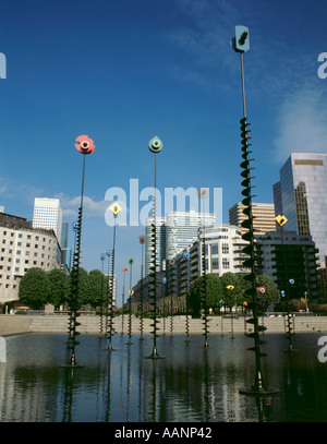 "Sculpture Lumineus" and view of the office blocks of La Défense, Paris, France. Stock Photo