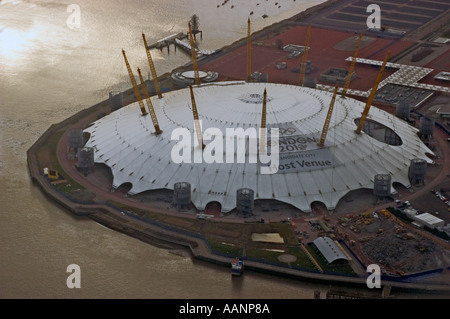 Aerial view of London Millennium Dome on River Thames at Greenwich Stock Photo