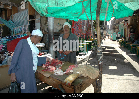Butchers market stall in market street in Luxor Egypt Stock Photo