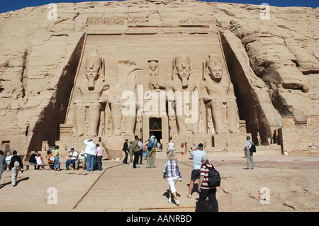 Great Temple of Rameses II Abu Simbel Egypt With tourists Stock Photo