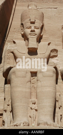 Great Temple of Rameses II Abu Simbel Egypt Closeup of single statue of Rameses II Stock Photo