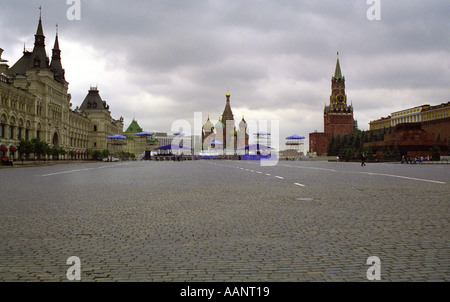 Red Square showing St Basils Cathedral ahead The GUM department store on the left and the Kremlin on the right Moscow Russia Stock Photo