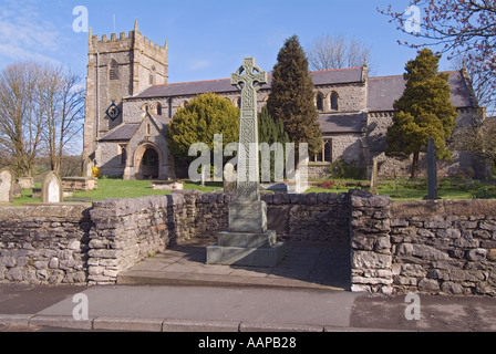 St Marys Church and the village war memorial at Ingleton in the Yorkshire Dales National Park, United Kingdom. Stock Photo
