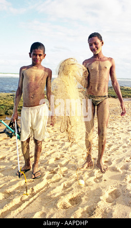 Colour portrait of two young Brazilian fisherman. Stock Photo