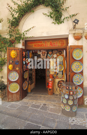 Monreale Sicily small shop colourful display pottery Stock Photo