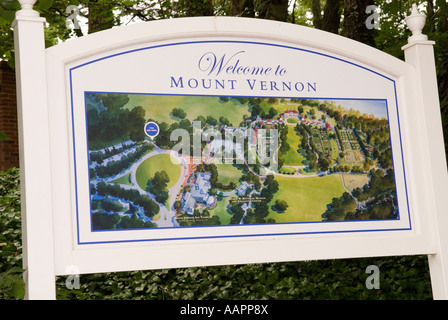 Welcome to Mount Vernon Sign Washington DC USA. Home of First President George Washington Stock Photo