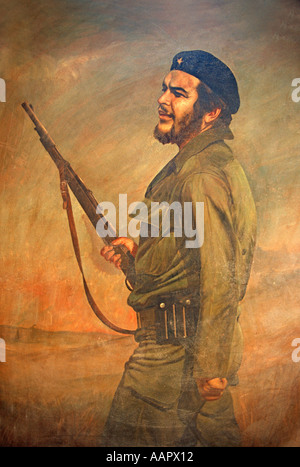 Cuban painting depicting Che Guevara in revolutionary dress Havana Cuba The beret as worn indicates this is likely to be Che Stock Photo