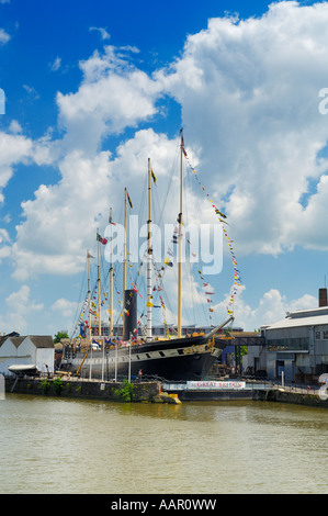 Isambard Kingdom Brunel's SS Great Britain in it's final resting place, the Great Western Dockyard in Bristol - the very same dockyard in which it was built in 1843. The SS Great Britain was the world's first steam powered iron hulled ocean liner and is considered one of the forerunners to modern shipping. Stock Photo