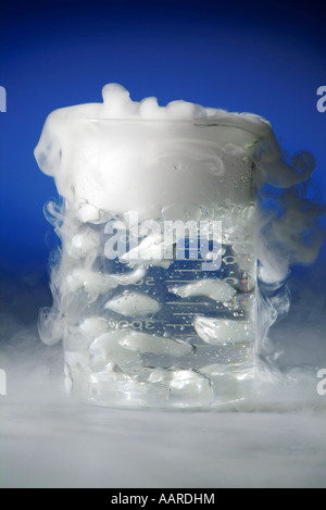 Dry Ice frozen carbon dioxide Subliming in Water Stock Photo