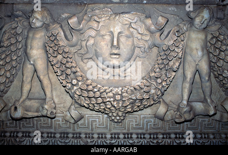 Antiquities from the Roman period on display in the Sarcophagus Room of Antalya Regional Museum Antalya Turkey Stock Photo