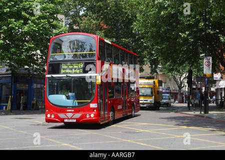 Modern London red double decker bus Stock Photo
