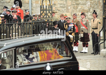 Members of the royal family follow the Queen Mother s coffin to Westminster Abbey 9th April 2002 London Stock Photo