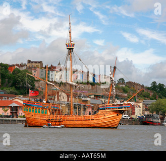Replica of The Matthew , John Cabot's wooden ship sailing on the floating harbour in Bristol Stock Photo