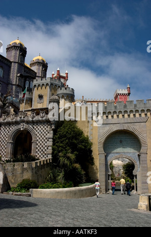 The Pene Palace in Sintra Portugal is a unique blend of Moorish and Gothic architecture It is a major tourist attraction Stock Photo