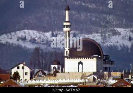 Distant mosque in snow Stock Photo