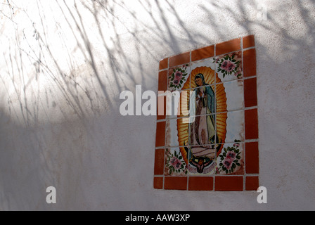 Religious icon tile work of the Virgin Mary at San Xavier del Bac Mission, Tucson, Arizona USA Stock Photo