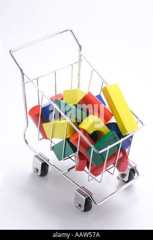 wooden building blocks in trolley